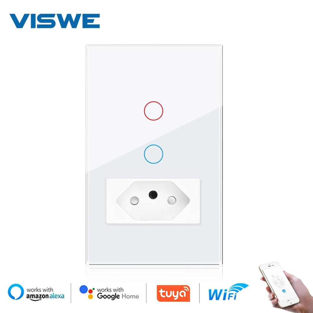 VISWE Tuya wifi smart switch 1/2 Gang, 10A 20A presa brasile non WIFI, Smart Touch Switch 118*72mm pannello in vetro Google Home/Alexa