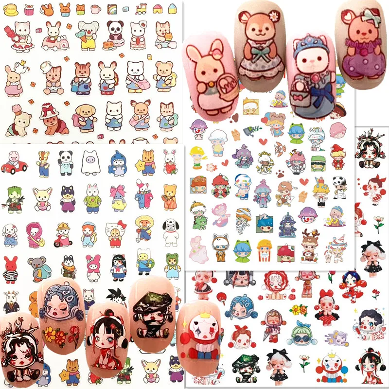 أحدث تصميم أنيمي Feture ثلاثية الأبعاد ذاتية اللصق الغراء الخلفي ملصق مائي المنزلق لتقوم بها بنفسك نصائح الديكور مسمار الفن ملصقات TSC 491 492