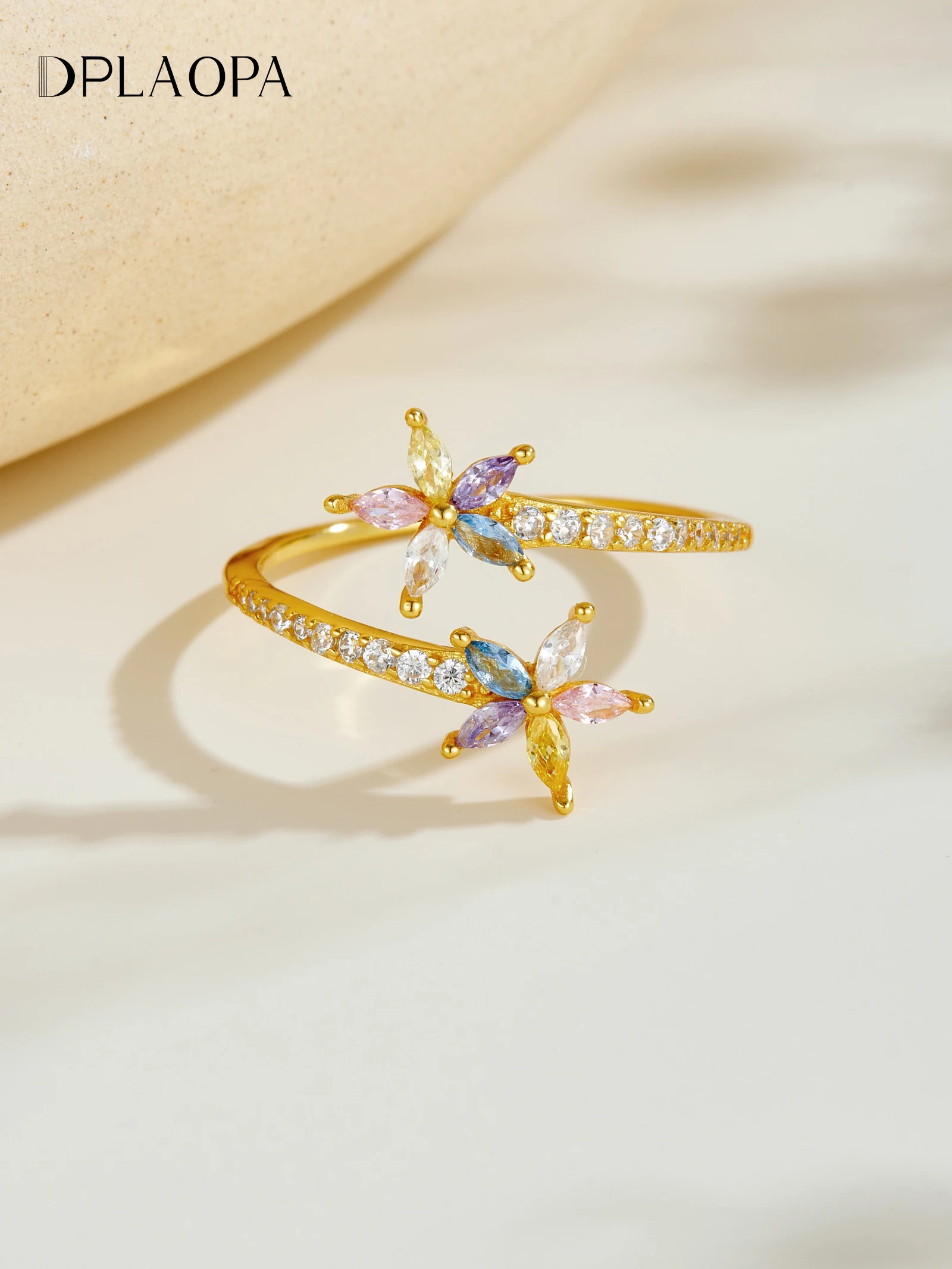 

DPLAOPA Кольцо из стерлингового серебра 925 пробы с разноцветными цирконами в форме цветка маркиз, регулируемое, для женщин, 2026, роскошное модное ювелирное украшение для вечеринок, подарок