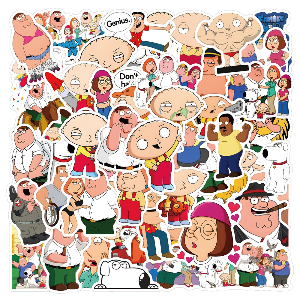 Engraçado Family Guy Cartoon Adesivos, decalques impermeáveis para brinquedos infantis, laptop, motocicleta, viagem, bagagem, adesivo Anime, 10pcs, 30 pcs, 50 pcs, 110pcs