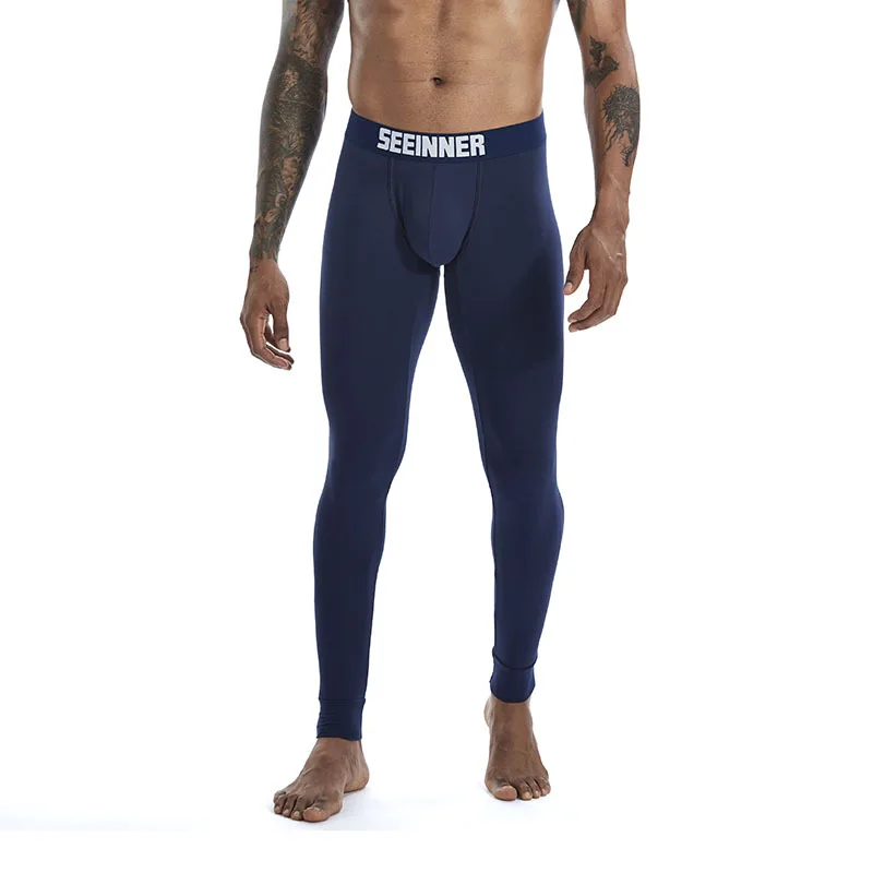 Men's Thin Long Johns Combed Cotton Solid Color Slim-fit Basic Leggings Warm and Cold-proof Nine-point Thermal Underwear