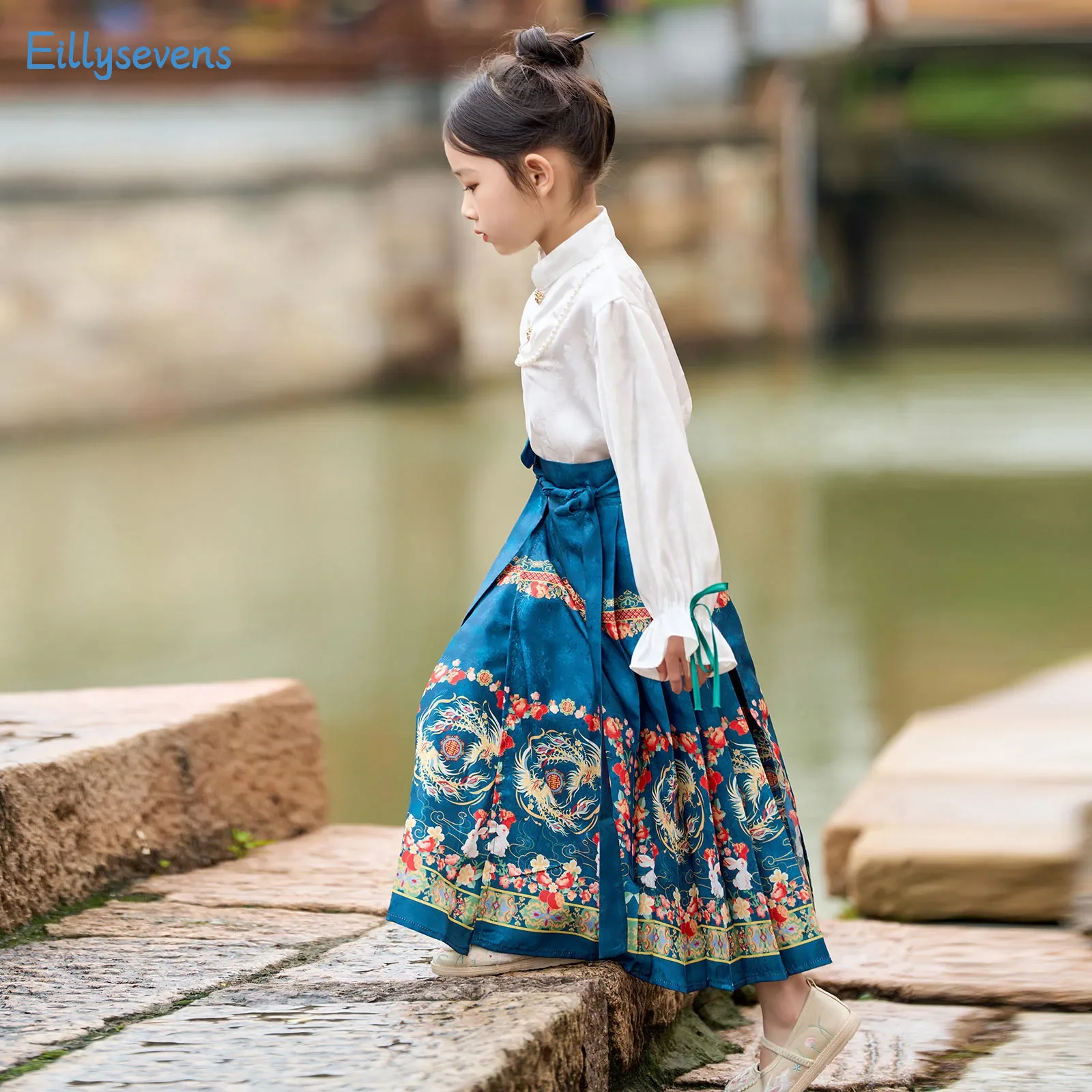 Hanfu Boys' Girls' Horse Face Skirt Set Ancient Costume Tang Suit Tops Half Skirts Set Street Trend Fashion Cosplay Costumes