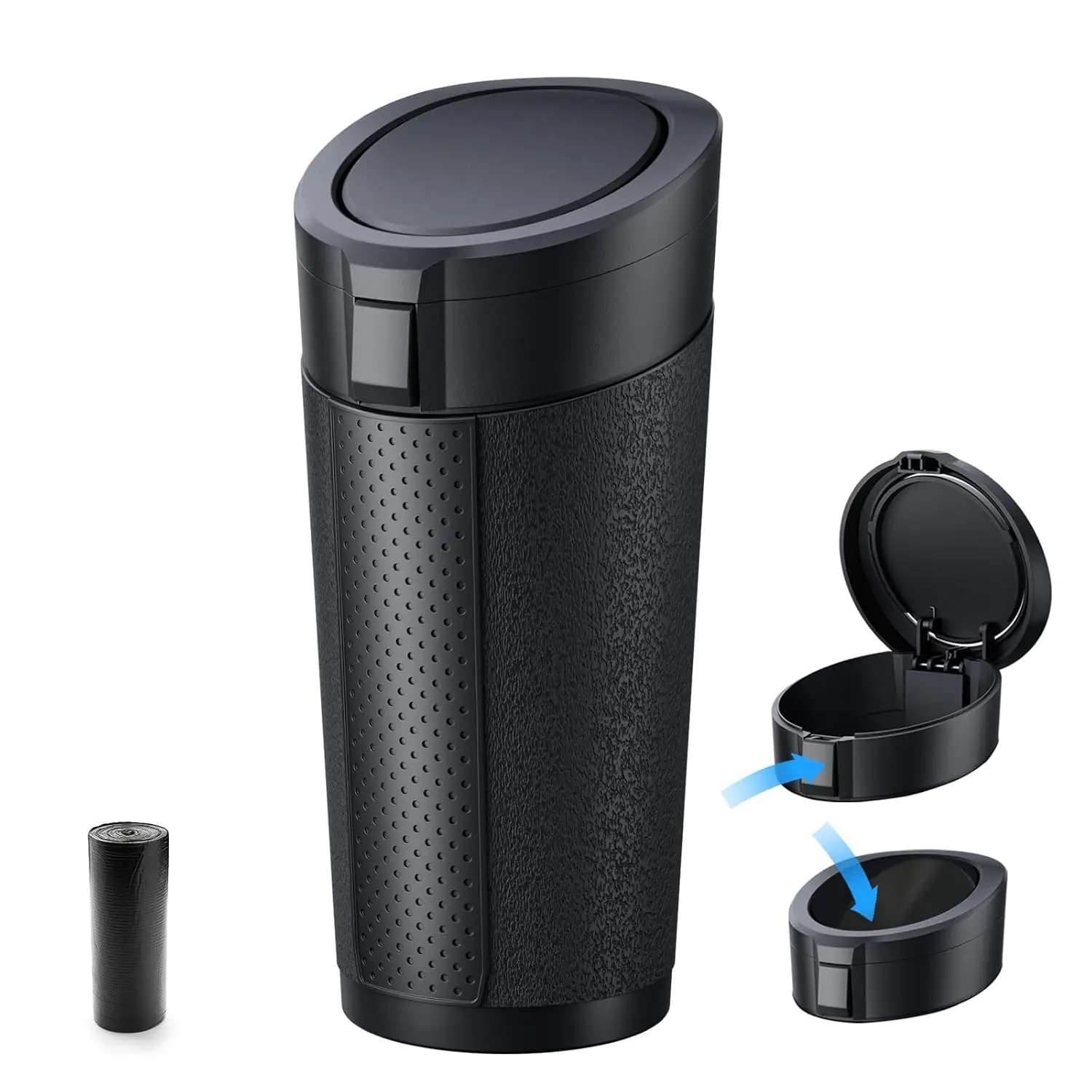 

Leakproof Car Cup Holder Trash Can with Lid, Mini Auto Garbage Bin for Vehicle Door and Back Seat, Portable Dustbin in Black