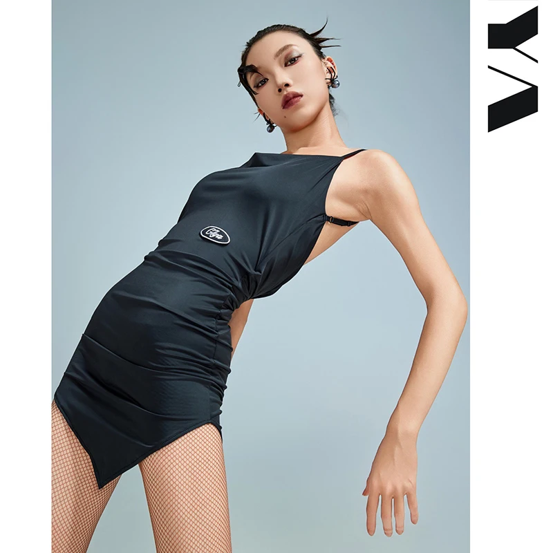 Vestido de dança latina sem costas feminino, vestido leopardo preto sexy, salsa rumba adulta, roupas de dança, roupas práticas, DNV20675