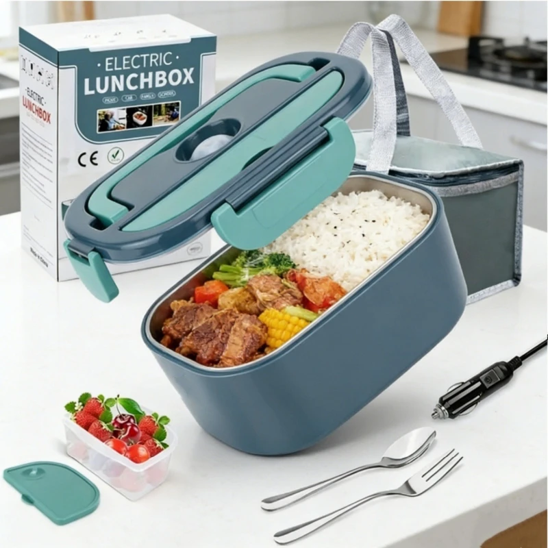 Food Storage To Keep Warm - Elektrische Heiz-Lunchbox mit Besteck und Aufbewahrungstasche