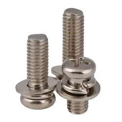 Cross Round Head Screw Flat Washer Spring Gasket Assemble Nickel Plated Bolt M2 M2.5 - M6
