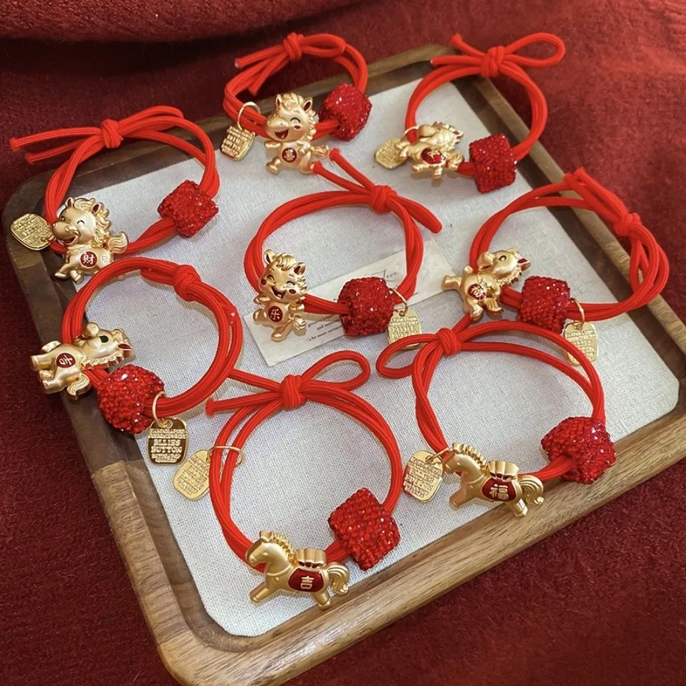 

Alloy Zodiac Horse Hair Rope Red Rope Dual Purpose Chinese Children Hair Band Rhinestone Ponytail Holder