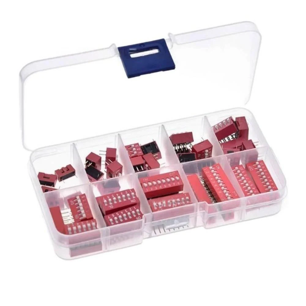 

45PCS/Box Dip Switch Kit 1/2/3/4/5/6/7/8/9P 2.54mm Spacing Toggle Switch Red Snap Switches Mixed Kit Each 5PCS Combination Set