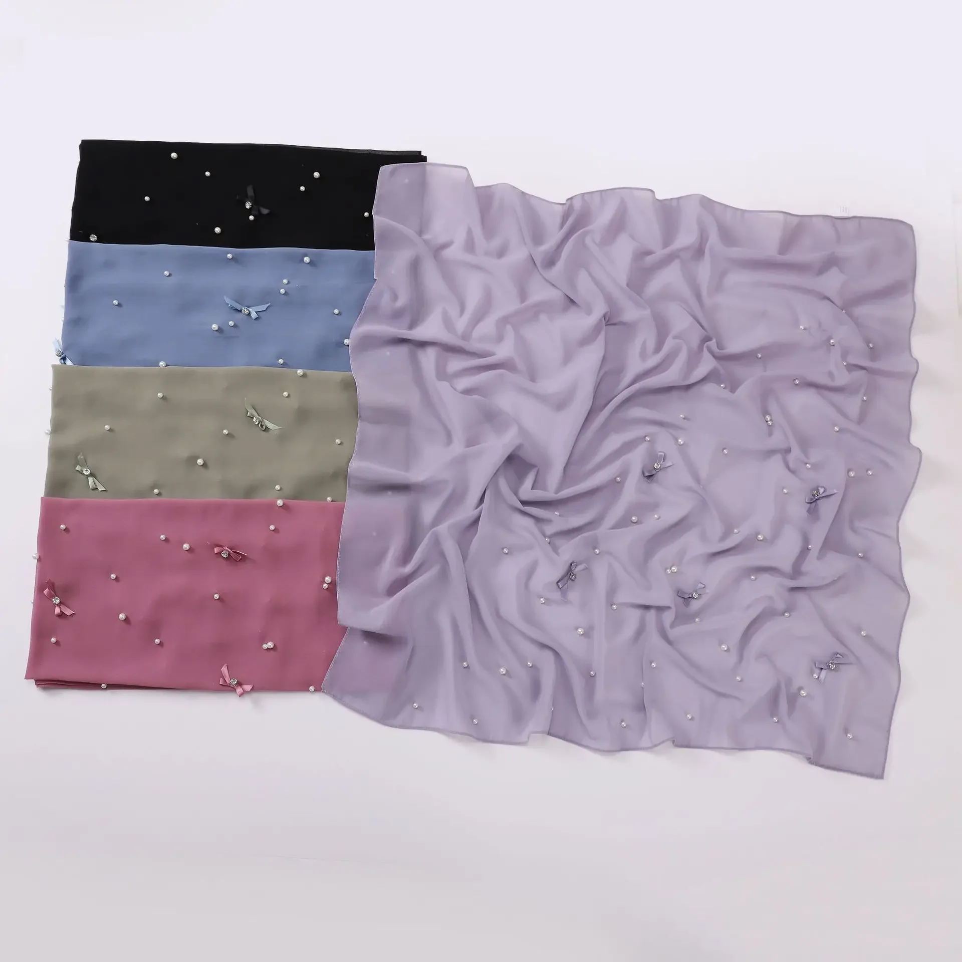 

Diamonds Bow Scarf Chiffon Pearl Scarves Women Muslim Hijab Turban Islam Stoles Shawls Wrap Bandanas Bufanda Foulard Turbante