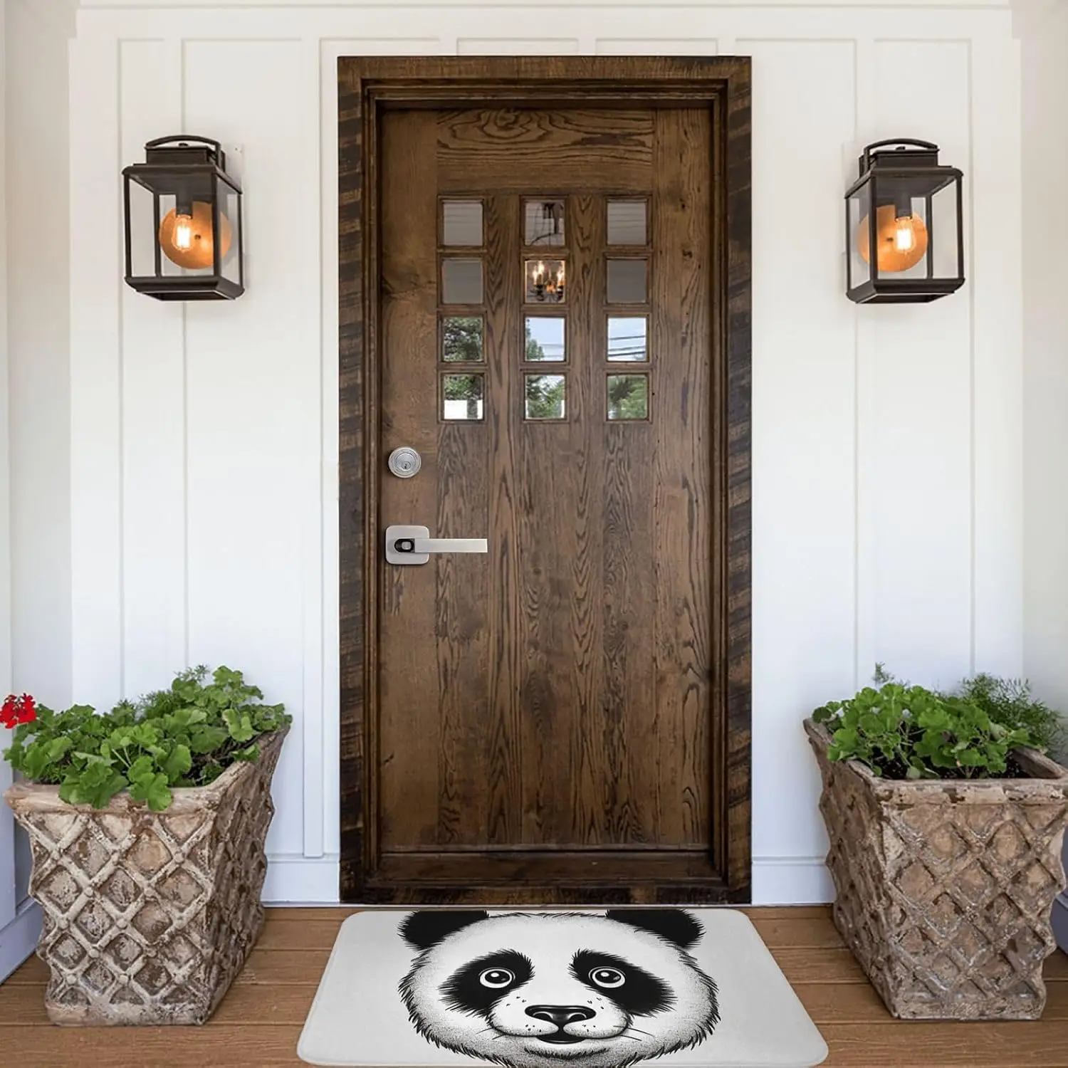 Cute Panda Face Door Mat, Black White Cartoon Animal Floor Rug, Funny Bear Entrance Carpet for Bathroom Kitchen Home Decor