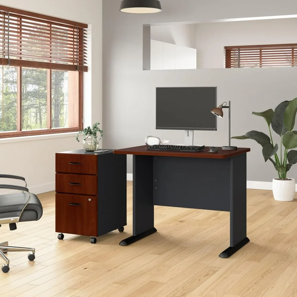 Business Furniture Series A 36W Desk with Mobile File Cabinet in Hansen Cherry and Galaxy