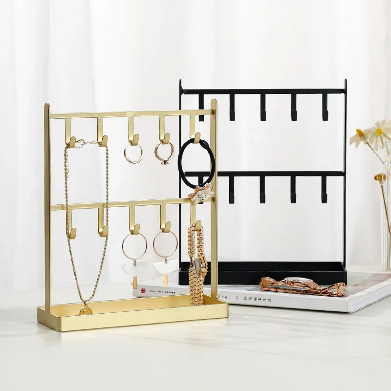 

Metal Double Layers Hook Jewelry Rack Earrings Ring Necklace Display Entrance Key Watch Hanging Dresser Jewelry Storage Rack