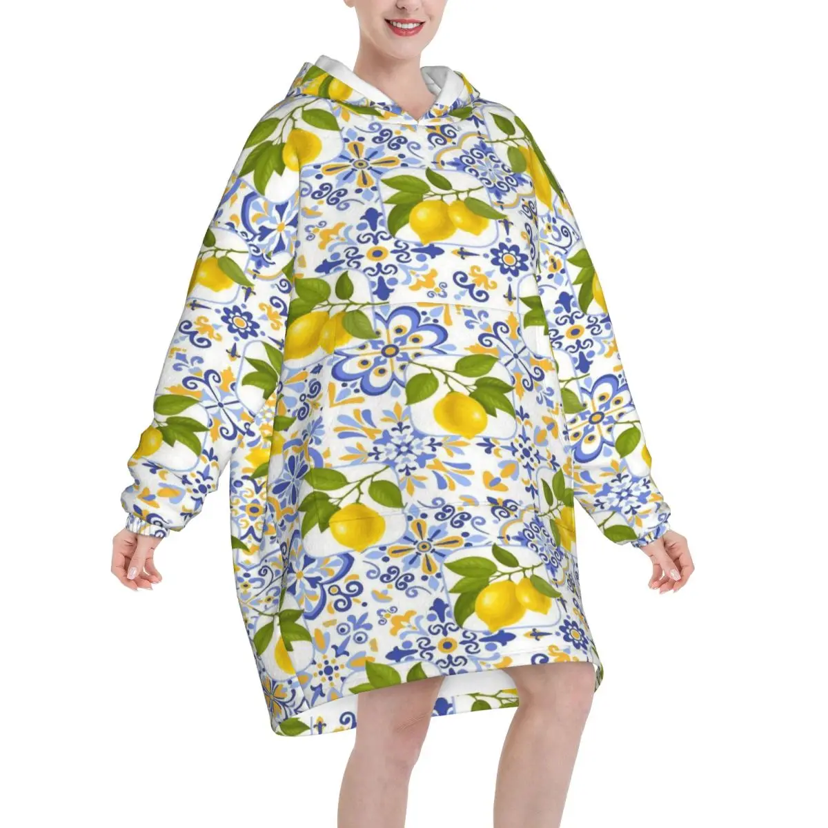 Lemon Sicily Rectangle Wearable Blanket Hoodie Blanket Sweatshirt Thick Fleece Hooded Blanket with Pocket