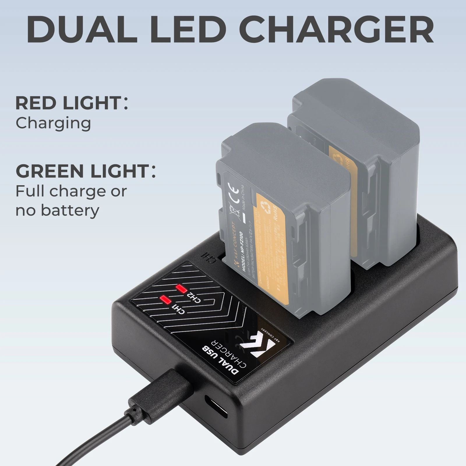 K&F Concept NP-FZ100 Battery Charger Dual Slot Quick Charger for Sony Alpha A7 III A7R III A7R3 A9 a6600 a7R IV Alpha a9 Cameras