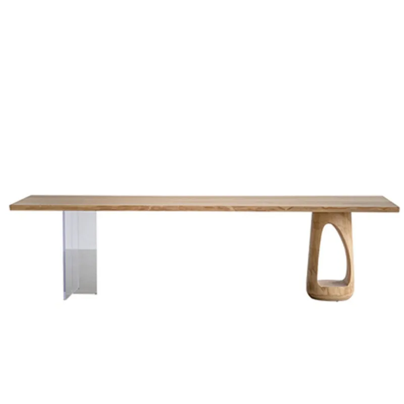 Log wind solid wood dining table ash wood natural edge double fight large board table