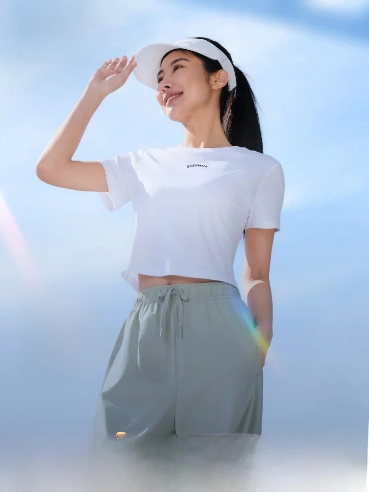 

Bosideng 2025 Summer New Women's Outdoor Versatile Faion Basic ort Sve Sport T-irt Loose Fit Pure Color Cotton Crew ...