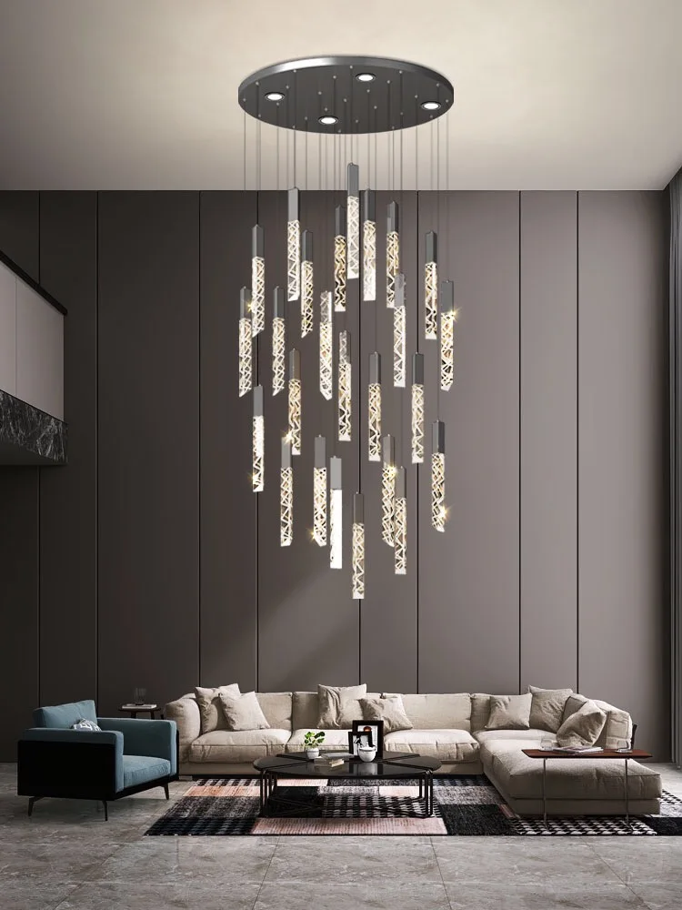 Modern Chandelier For Staircase Led Home Decor Pendant Lamp Luxury Creative Crystal Column Hanging Light Indoor Lighting Lustre