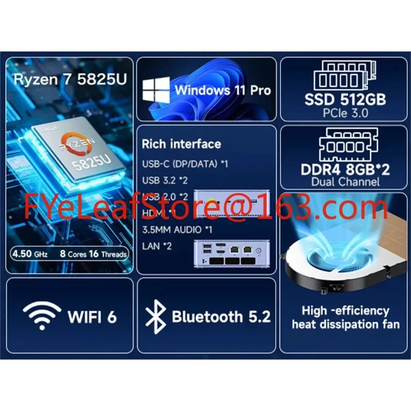 M5 Plus AMD R7 5825U Mini PC 8-core 16-thread 16/32GB DDR4 512GB/1TB SSD Mini Computer PC Win 11 Pro Mini Desktop PC