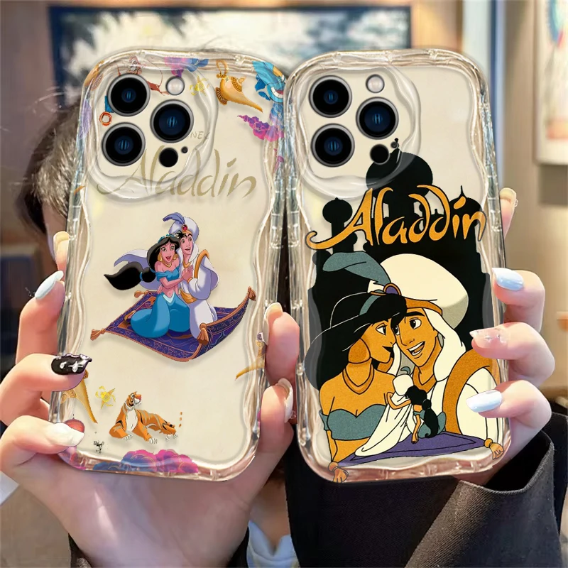 Fashion Disney Aladdin Cover For Apple iPhone 15 14 13 12 11 Pro X XR XS Max Plus 8 7 Plus SE Wave Oil Phone Case