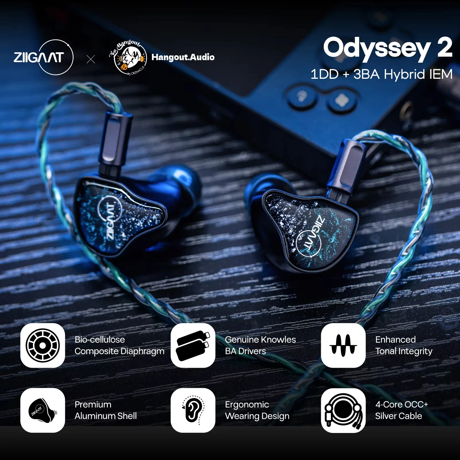 ZiiGaat x Hangout.Audio Odyssey 2 ハイブリッド IEM イヤホン