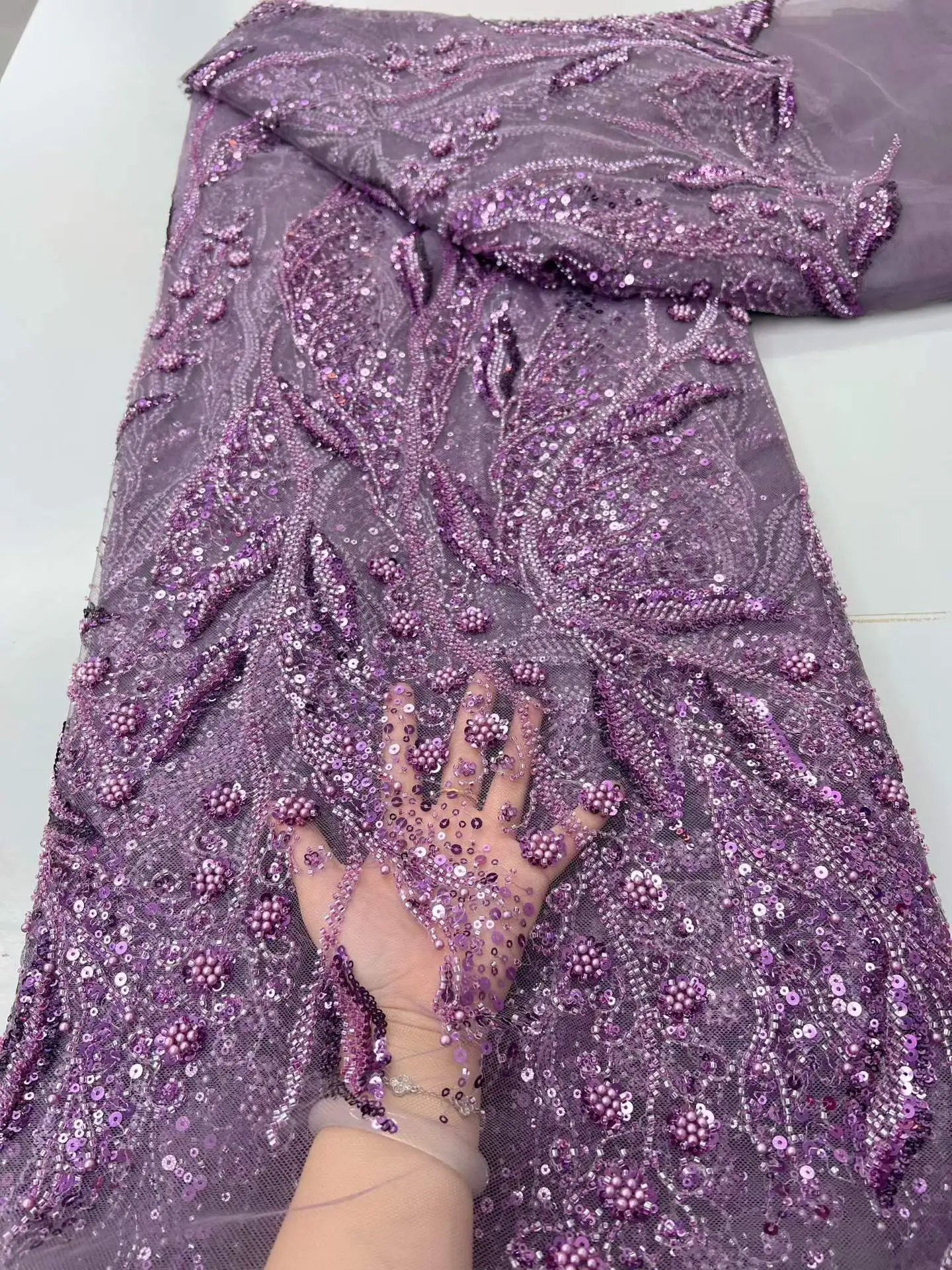 

Африканские дубайские ткани с бисером и вышивкой, 5 ярдов, кружевная сетка с пайетками, ткань для вечерних платьев для женщин, для шитья