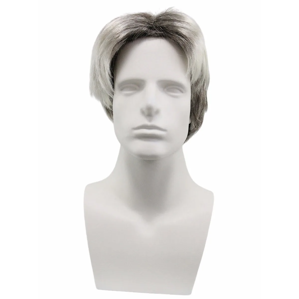 Gray White Highlight Men Short Synthetic Wig, Layered Tousled Hair for Cosplay Halloween and Daily Costume