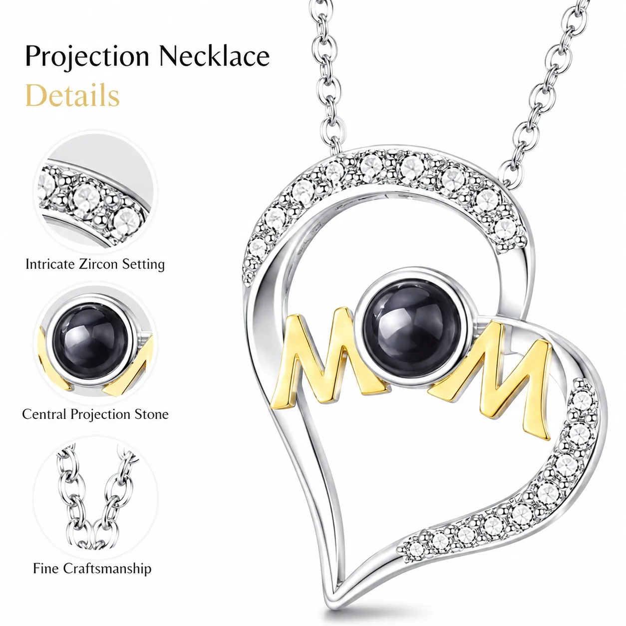 100 Languages Projection Mom Pendant Necklaces With Rose Flower Gift Box Romantic Christmas Valentine Birthday Wedding Jewelry