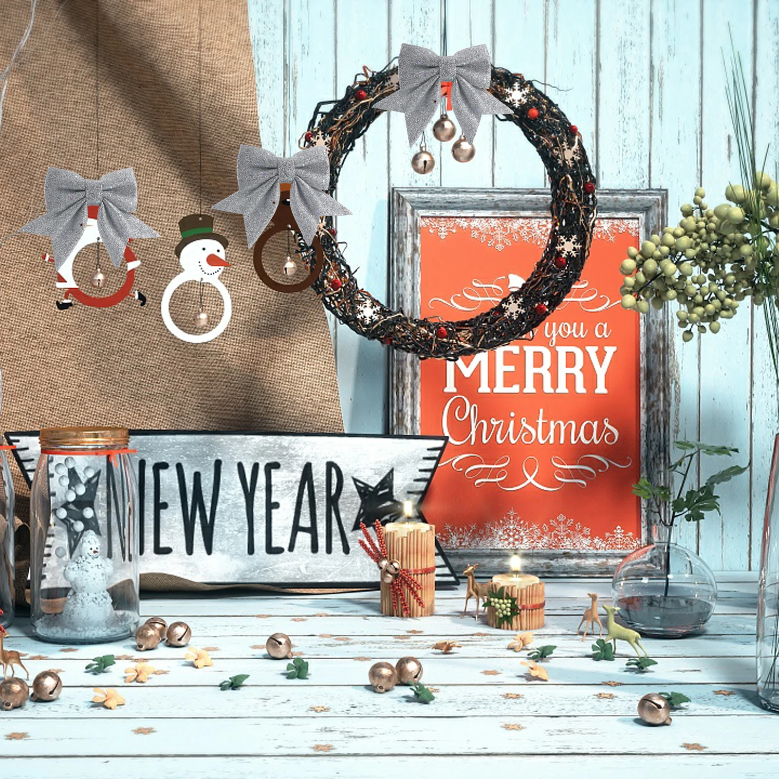 

4pcs Christmas Bow Decoration Gold Dust Effect Shining Diy Bow Decor For Christmas Tree Gift Ornament Party Decoration