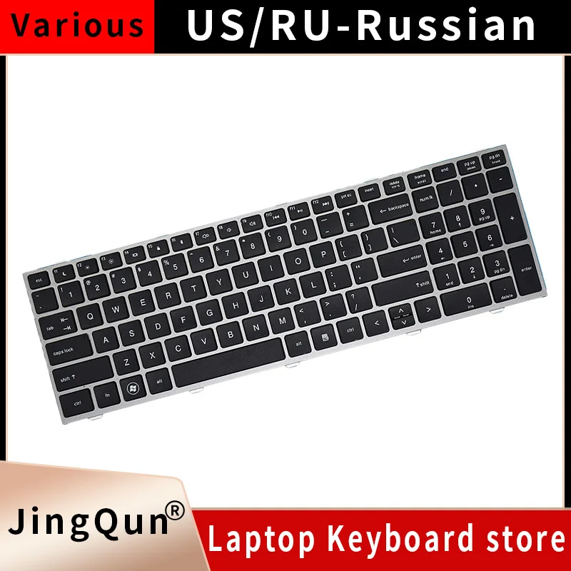 New US Russian Laptop Keyboard for HP ProBook 4540s 4545S 4540 4545 639396-FL1 701548-FL1 Silver Frame Black