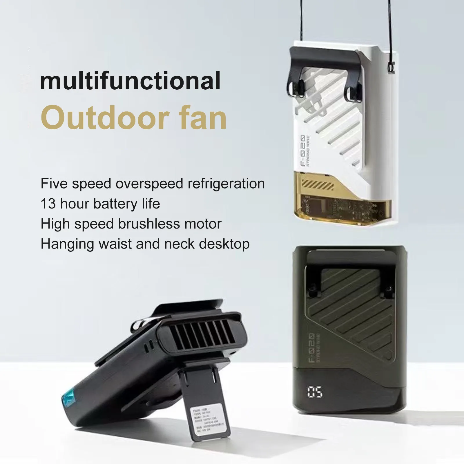 

Portable Waist Fan Rechargeable With LED Display Multifunctional Practical Long-lasting For Outdoor Work, Camping