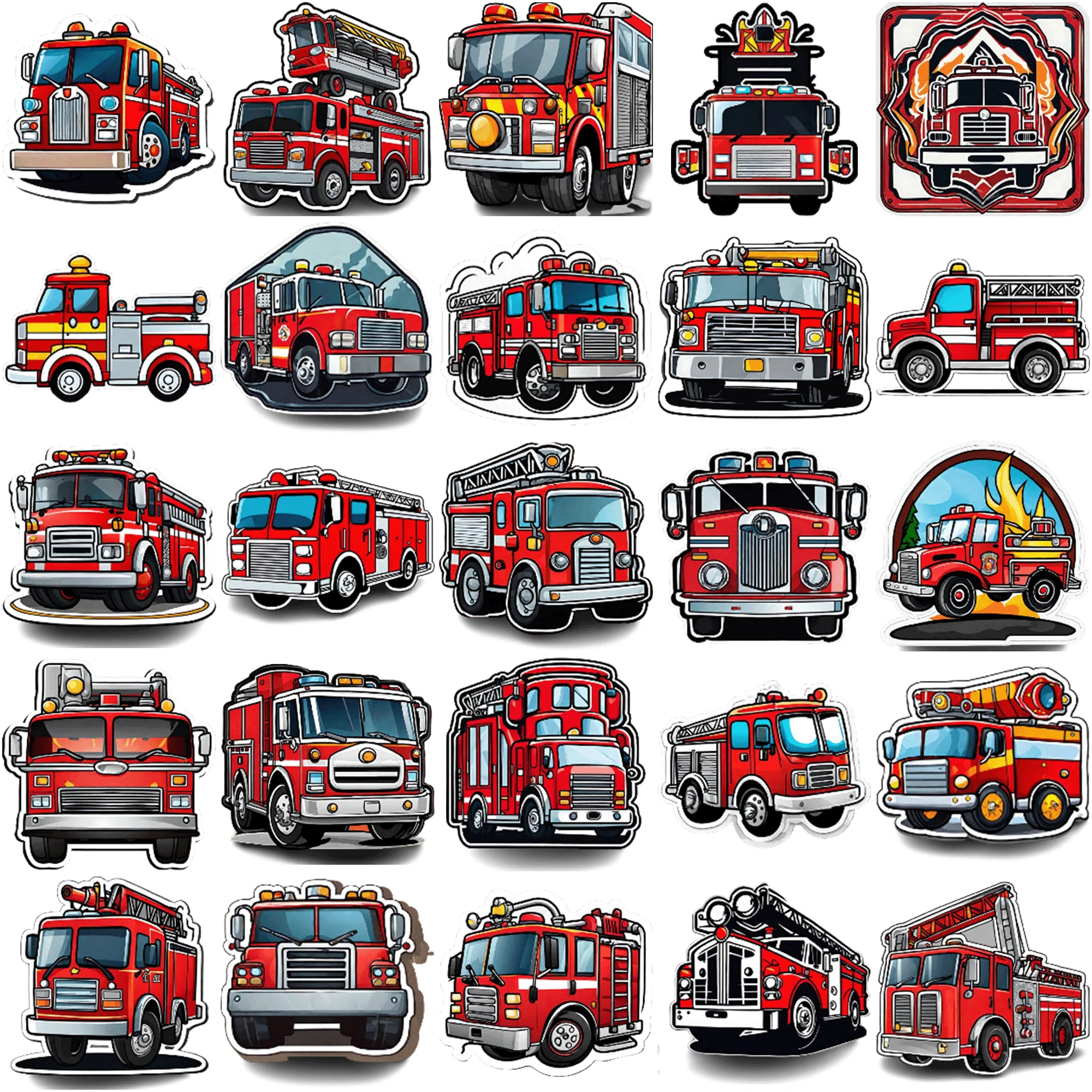 50 pieces of fire truck stickers Vibrant sand Creative 50 Pieces of Cartoon Sticker