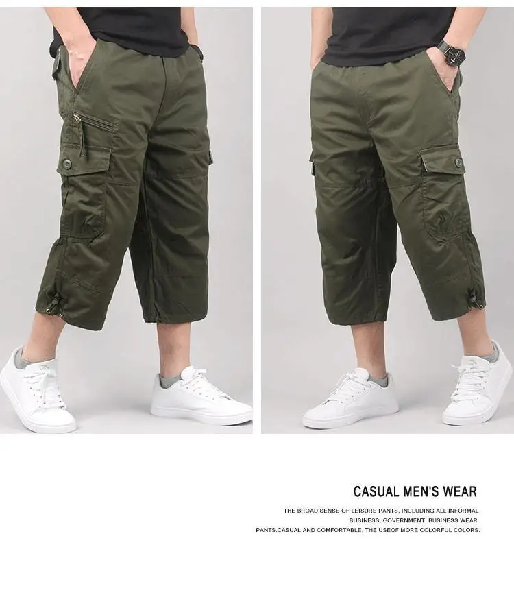 Herren Cargo-Shorts, Sommer, lockere Freizeithose, elastische Taille, große Größe, Outdoor-Jogging-Jogginghose, Trend, mehrere Taschen – Detail 7