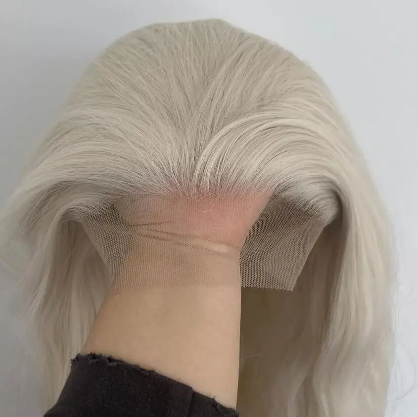 Parrucca frontale in pizzo capelli sintetici ondulati lunghi resistenti al calore a strati Bleach blonde