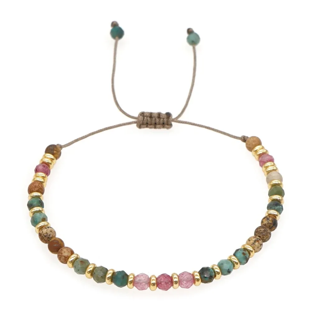 Multicolor Natural Stone Gold Spacer Beads Adjustable Beaded Bracelet Women Casual Travel Accessories Bracelet Gift for Friends