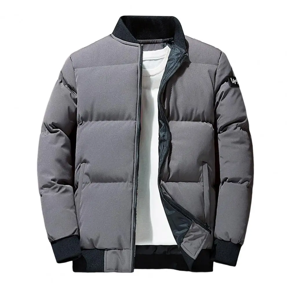 Puffer Jacket Men Stand Collar Autumn Winter Casual Jacket Cotton Padded Windproof Winter Zipper Windbreaker Overcoat Streetwear