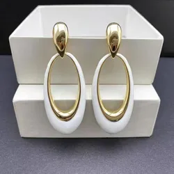 1pair Droplet Glaze Geometric Hollow Exaggerated Big Earrings for Women European American Style Jewelry Engagement Decor