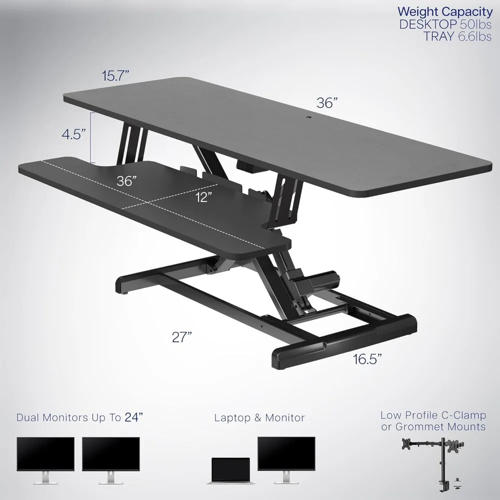 Electric Motor Desk Converter, Height Adjustable Riser, Sit to Stand Dual Monitor and Laptop Workstation with Wide