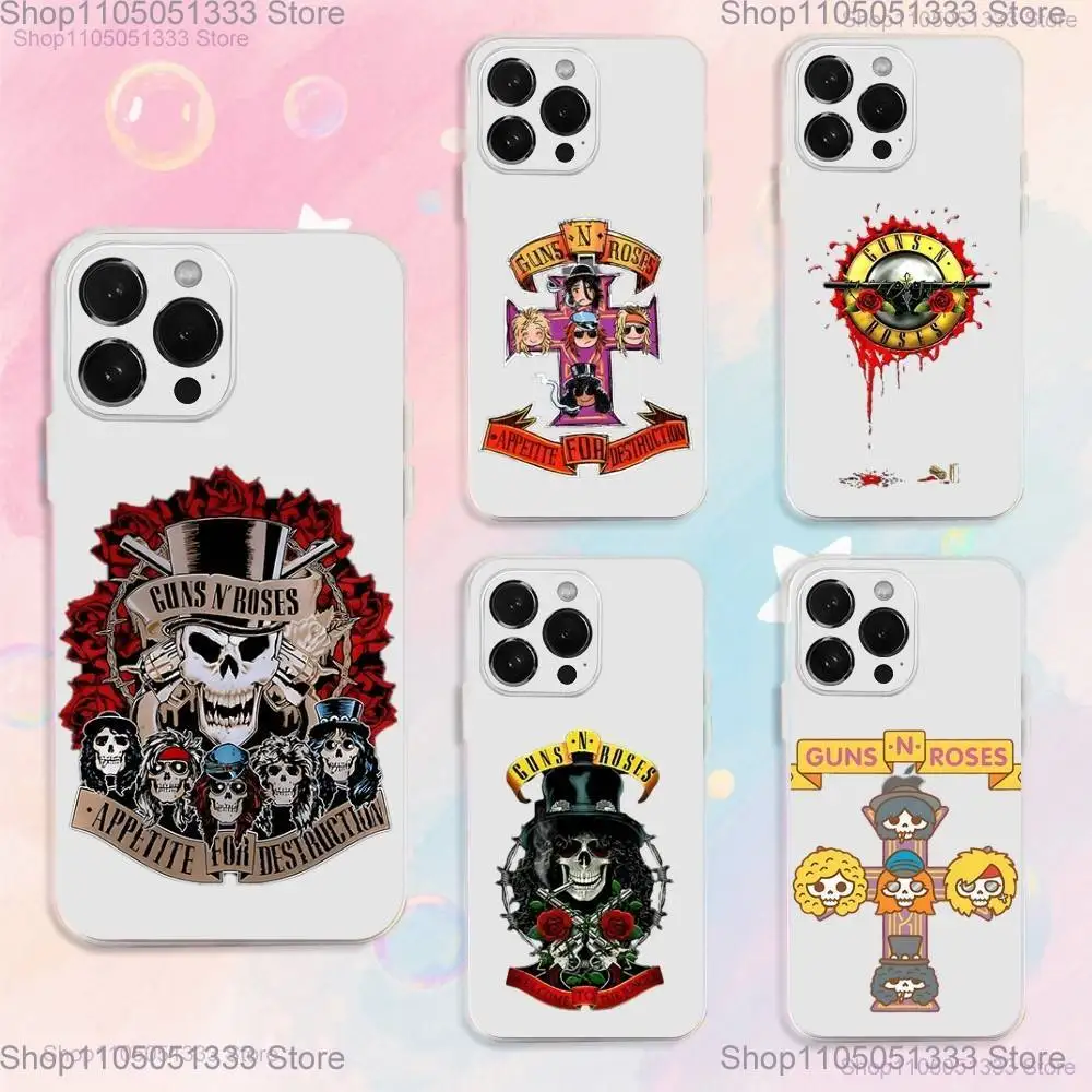 حافظة هاتف Band G-Guns N Roses لهاتف iPhone 17,16,15,14,13,12,11 Plus, Pro,Max,XR,XS,Plus,E,SE4,Mini غطاء شفاف