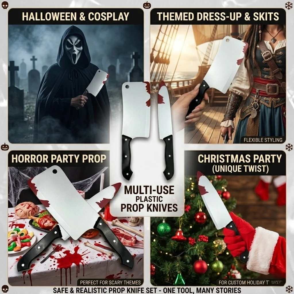Realistisches Plastik-Deko-Messer mit roter Fleckenoptik – Halloween-Dekoration, Cosplay-Spielzeug, sichere Messer-Replik für Filmrequisiten & Scherzspiele – Detail 6