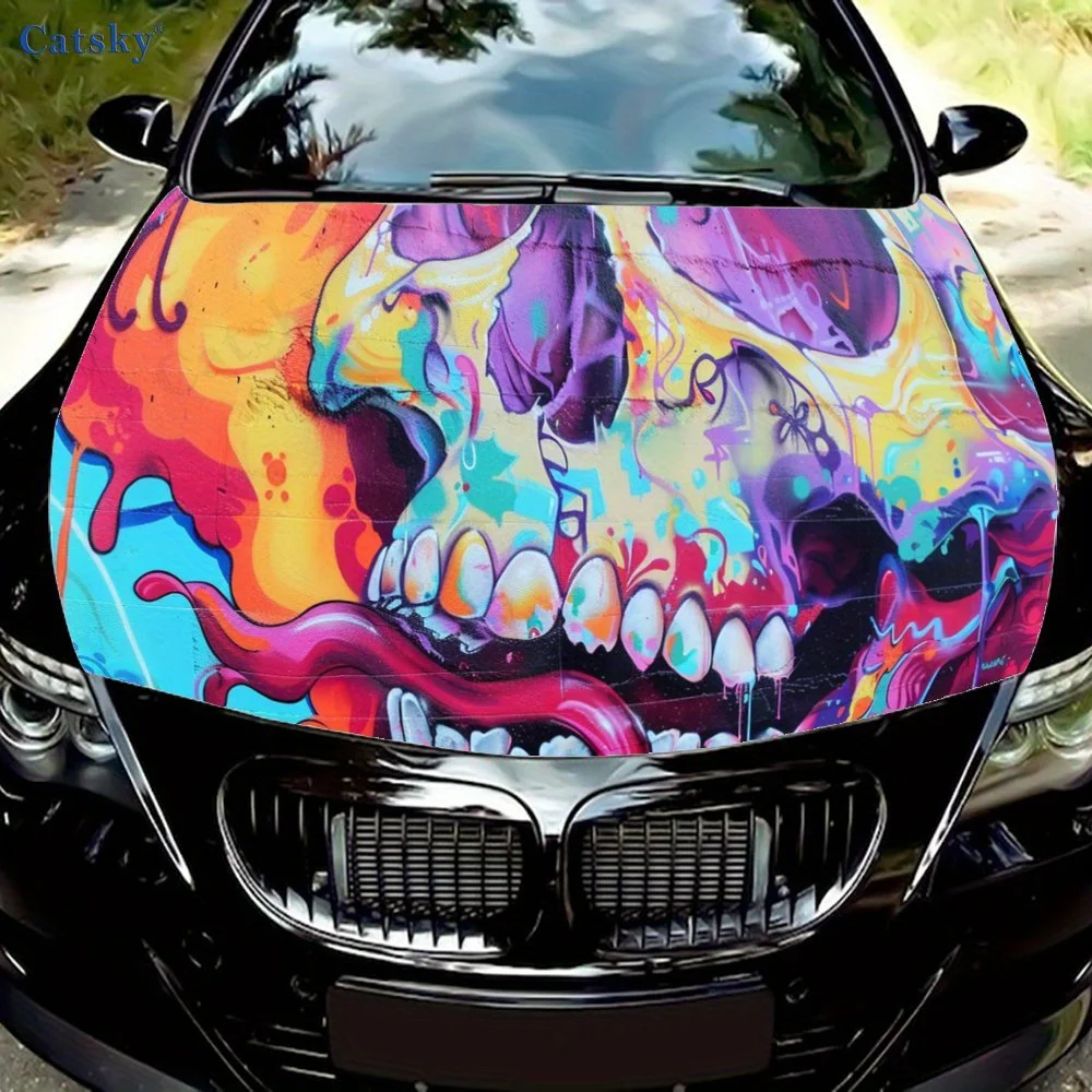 

Cool and colorful neon skull print,car hood stickers,PVC waterproof Self adhesive car hood sticker,car hood decoration protectio