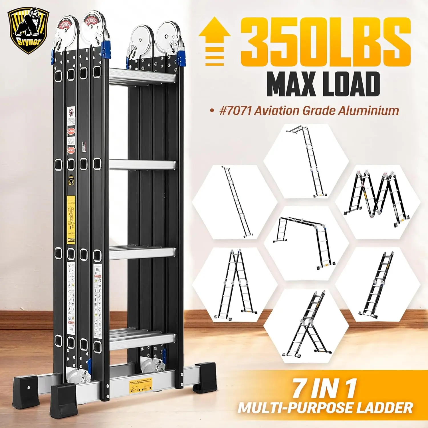 7 in 1 Multi-Purpose Aluminium Extension Ladder 14Ft Folding Adjustable Telescoping Step  Meet SGS EN 131 St