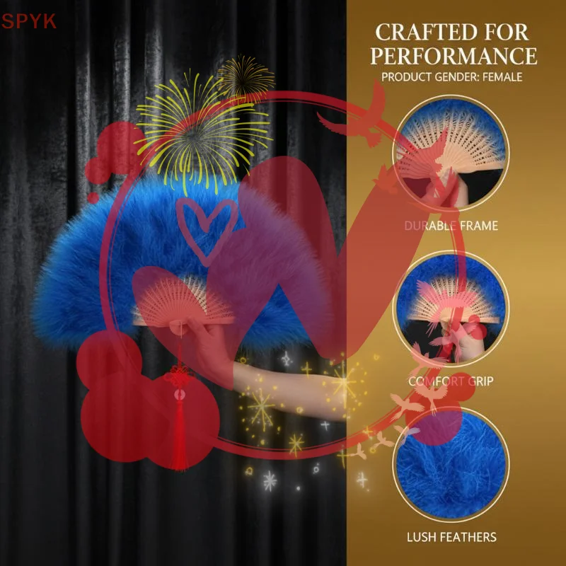 

Китайский ручной веер из перьев, красочный традиционный свадебный складной веер с кисточками, элегантный веер для танцев, декор для свадебной вечеринки