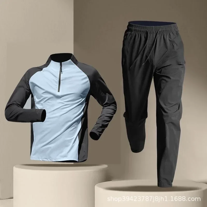 Sports Training Sets Fitness Clothes Ice Silk Quick Drying T-shirt Suit Men Short Sleeve Running Sportswear Shorts Tracksuit Gym