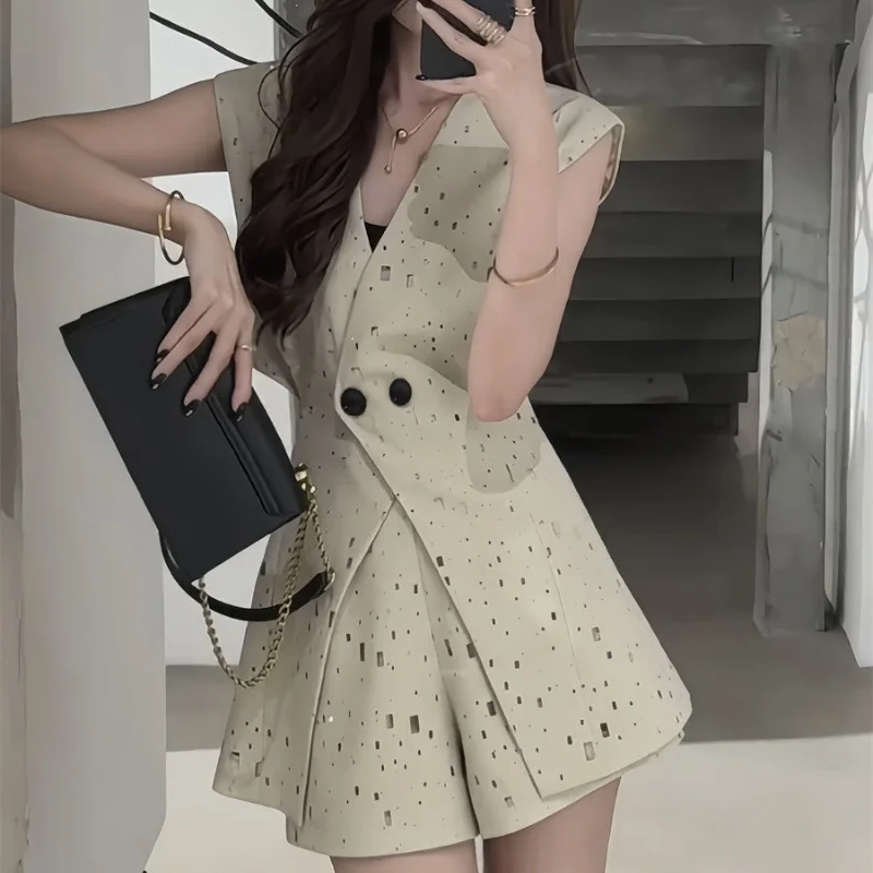 Female Shorts Fashion Women\'s Short Sets 2 Pieces Elegant Two-piece Korean Style Business Suit With Tailor Trends New Products