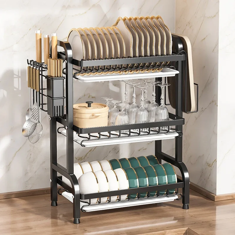 Carbon steel metal black rust-proof drainage board drying kitchen storage rack