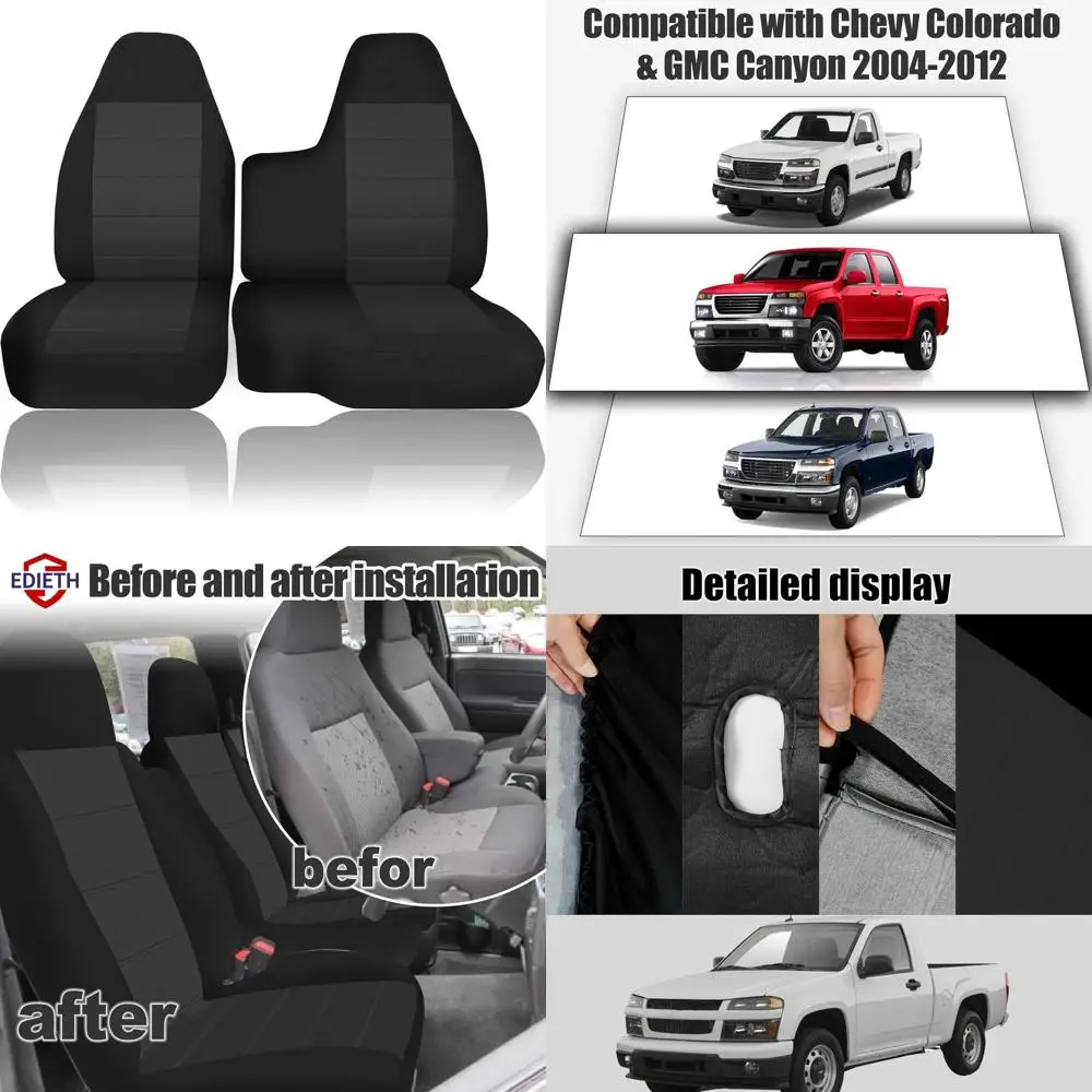 

Front 60/40 Split Bench Seat Cover for Chevy Colorado & GMC Canyon 2004-2012 Models, Split No-Armrest Design, Premium Knitted Fa
