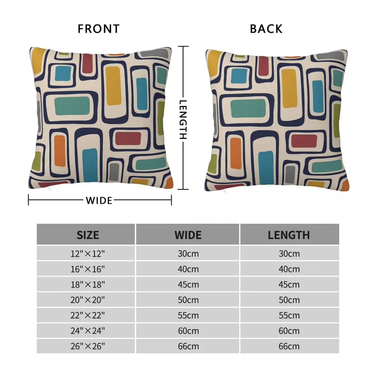 Retro Mid Century Modern Composition Square Pillowcase Polyester Linen Velvet Printed Zip Decor Room Cushion Cover 45x45