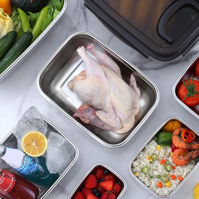 1PC 304 Stainless Steel Lunch Bento Box Family Refrigerator Food Storage Containers Portable Outdoor Lunch Boxes 7 Sizes Choice