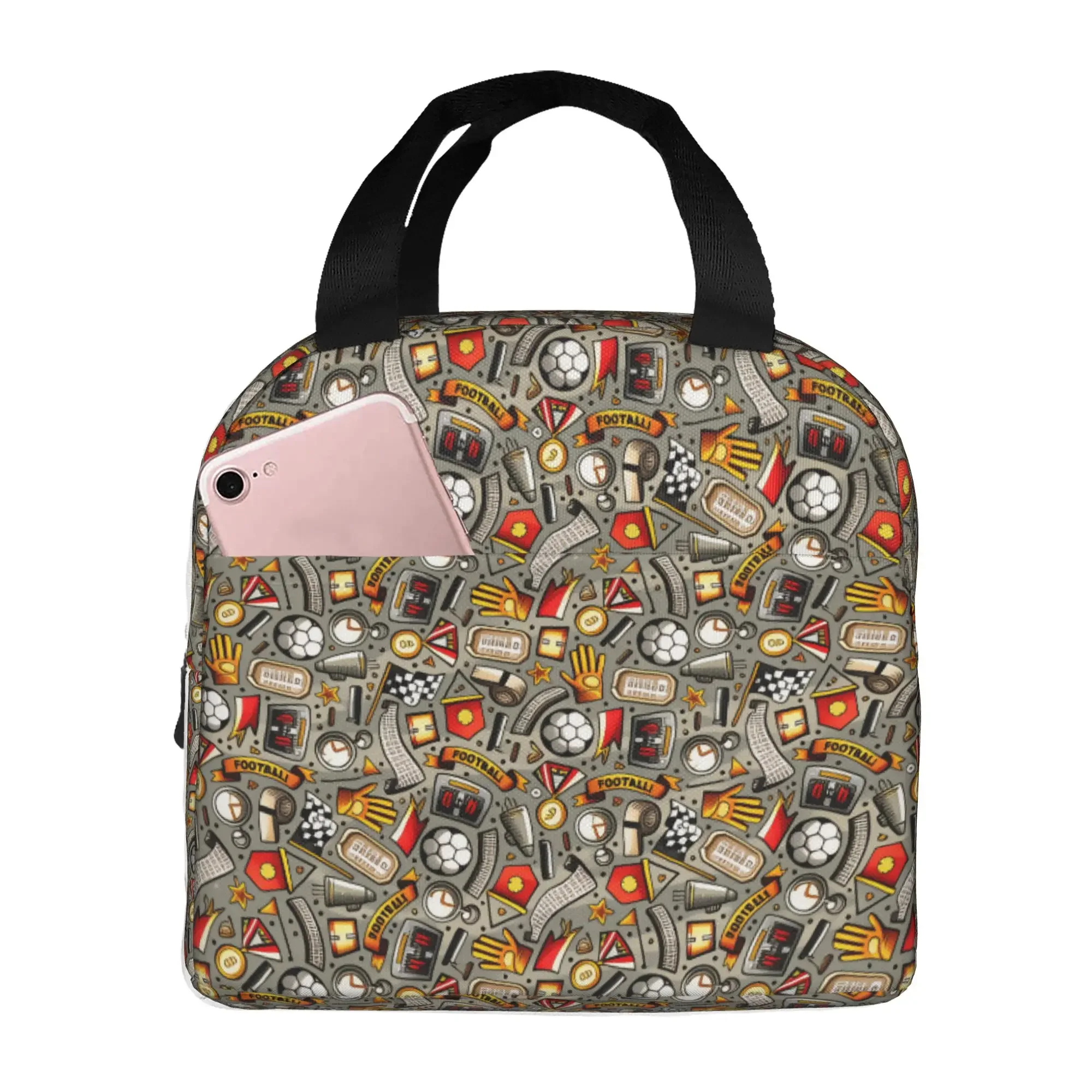 Sports Footbally  Insulated Lunch Bag for Women Resuable Soccerly Seamless Pattern Thermal Cooler Bento Box Office Picnic Travel