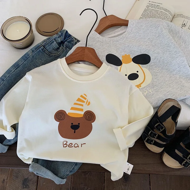 2025 Spring New Children Long Sleeve Cotton T Shirts Cartoon Print Baby Girls Versatile Bottoming Shirt Kids Boys Casual Tops